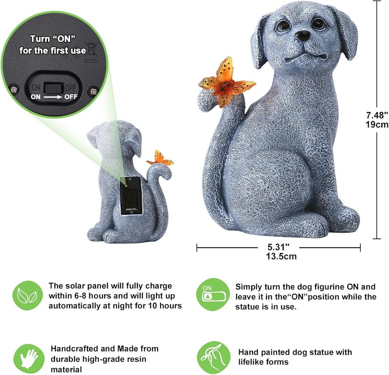 Nacome Solar Dog Outdoor Statues for Garden: Outside Decor with Butterfly Clearance for Yard Art Lawn Ornaments Patio Balcony Home House for Grandma Mom Women - Image 4